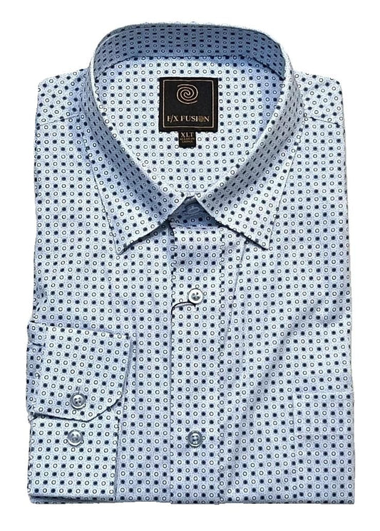 FX Fusion Long Sleeve Blue/White Circle Print Tall Size Sport Shirt