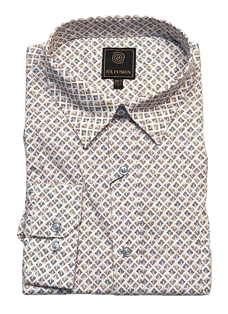 FX Fusion Long Sleeve Mauve/Blue/White Geo Diamond Print Tall Size Sport Shirt