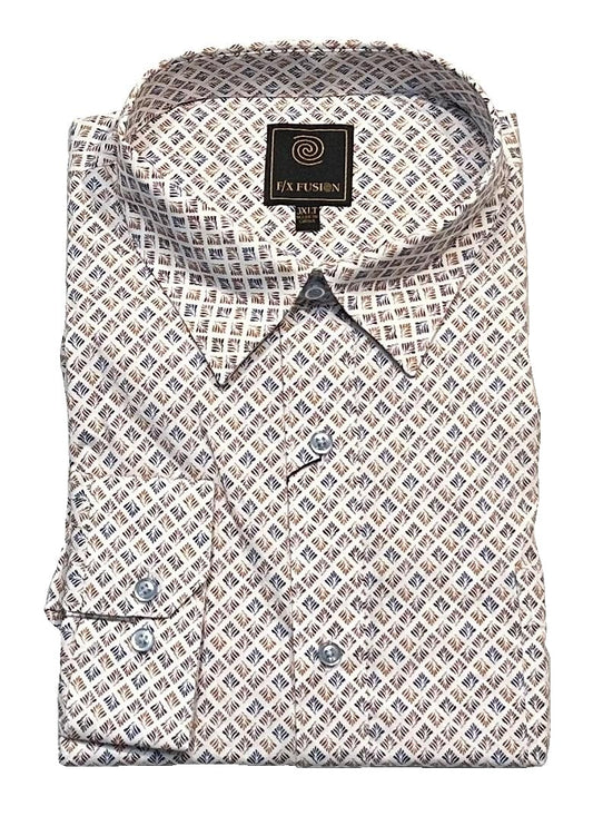 FX Fusion Long Sleeve Mauve/Blue/White Geo Diamond Print Tall Size Sport Shirt
