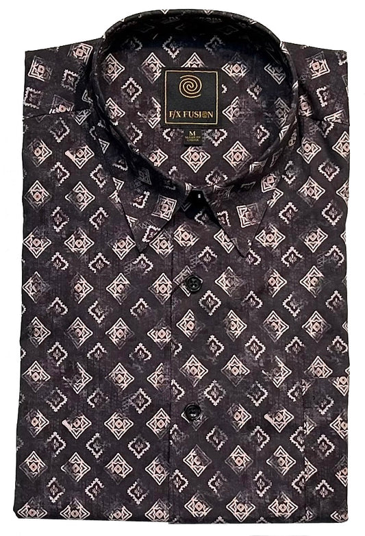 FX Fusion Short Sleeve 'Mini Medallion' Print Poplin Sateen Sport Shirt