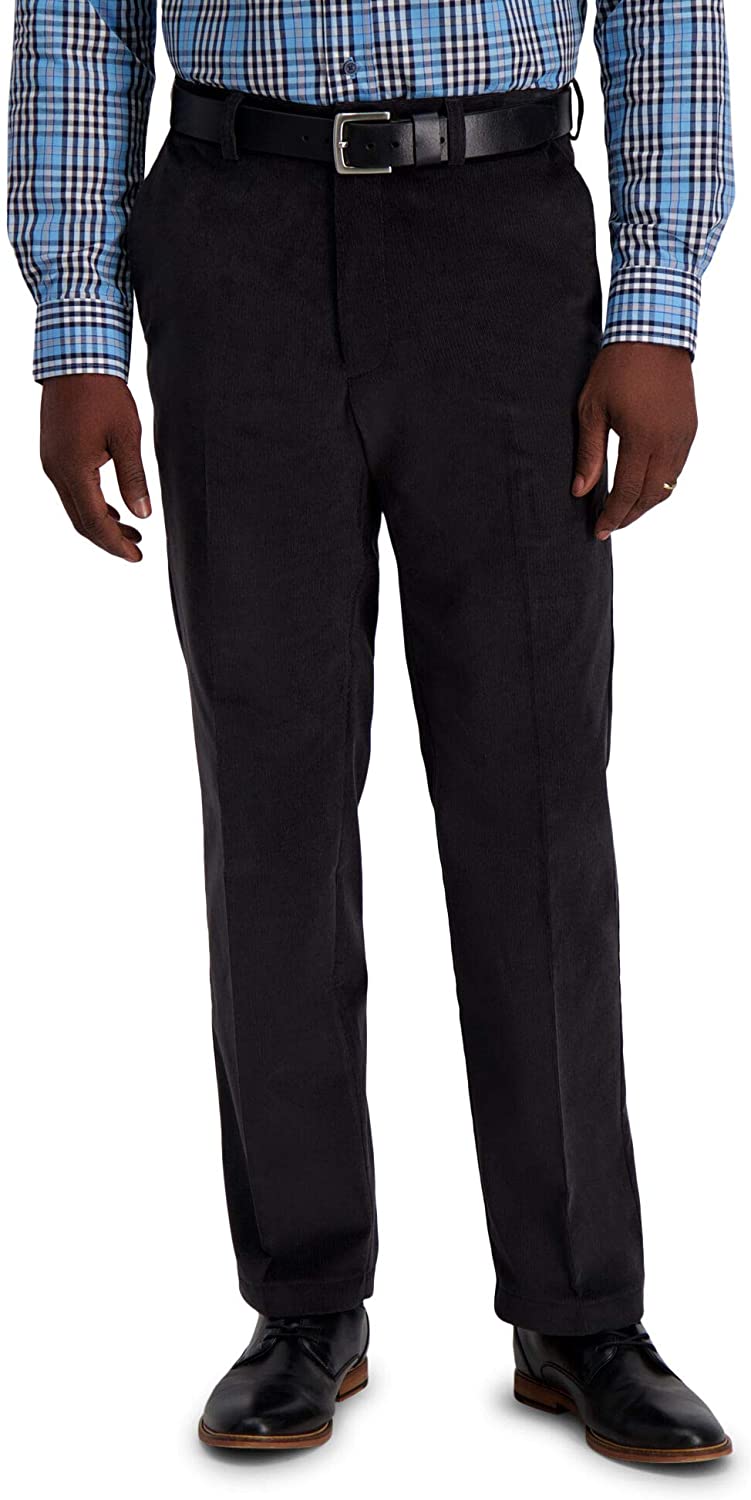Haggar Stretch Corduroy Classic Fit Flat Front Pant - Dk Grey