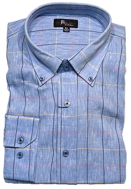 Jon Randall by Fusion Long Sleeve Grid Blue Plaid Sport Shirt