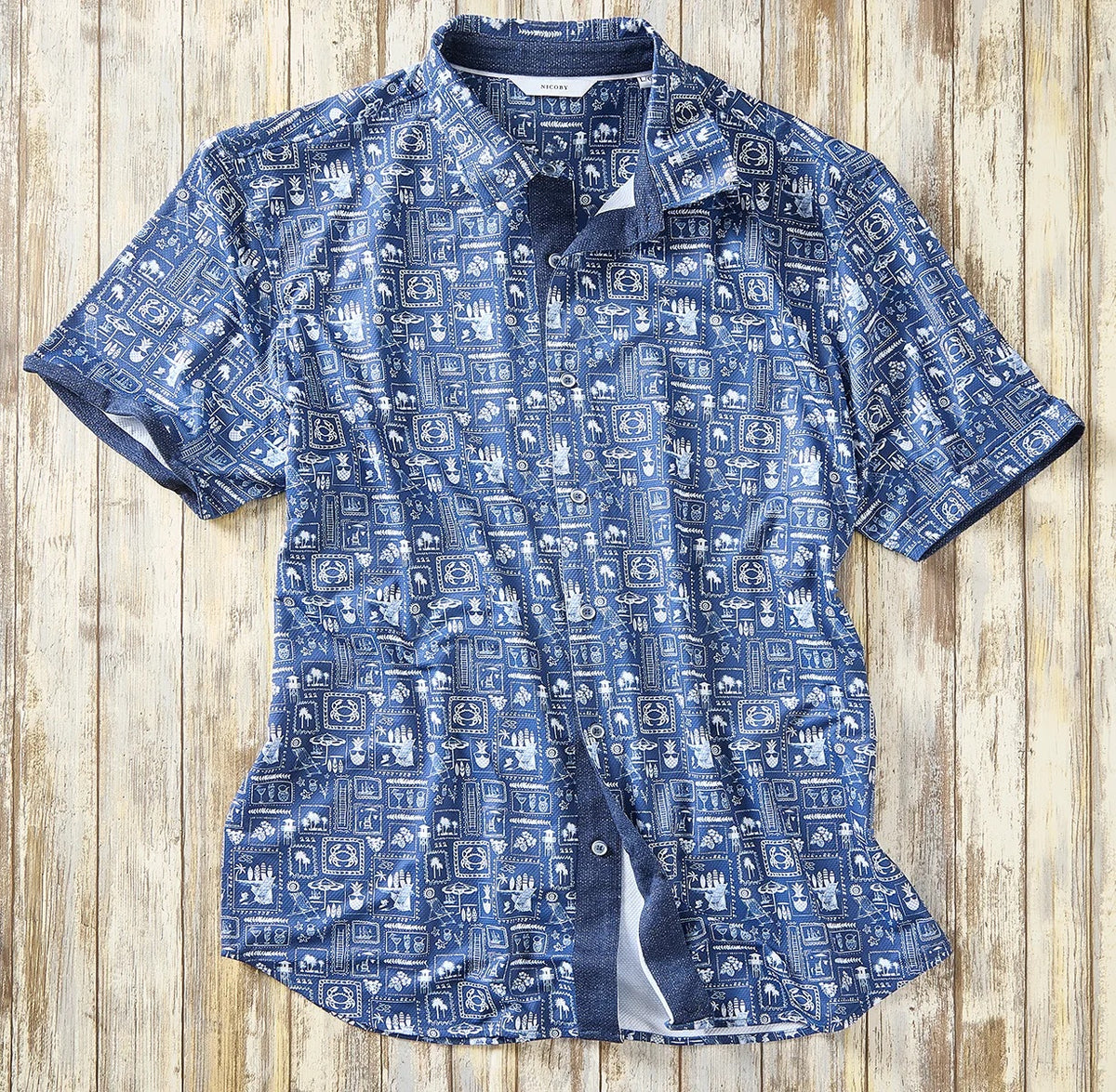 Nicoby Texture Stretch Printed Short Sleeve Shirt