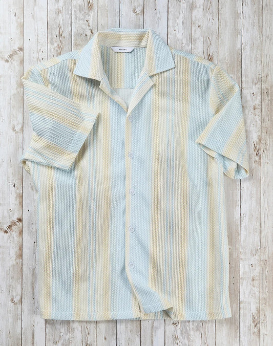 Nicoby Textured Big Print Camp Collar Short Sleeve Shirt