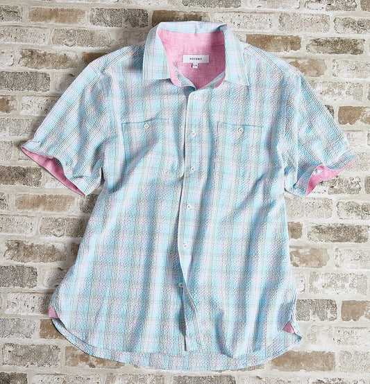 Nicoby Plaid Seersucker Short Sleeve Shirt