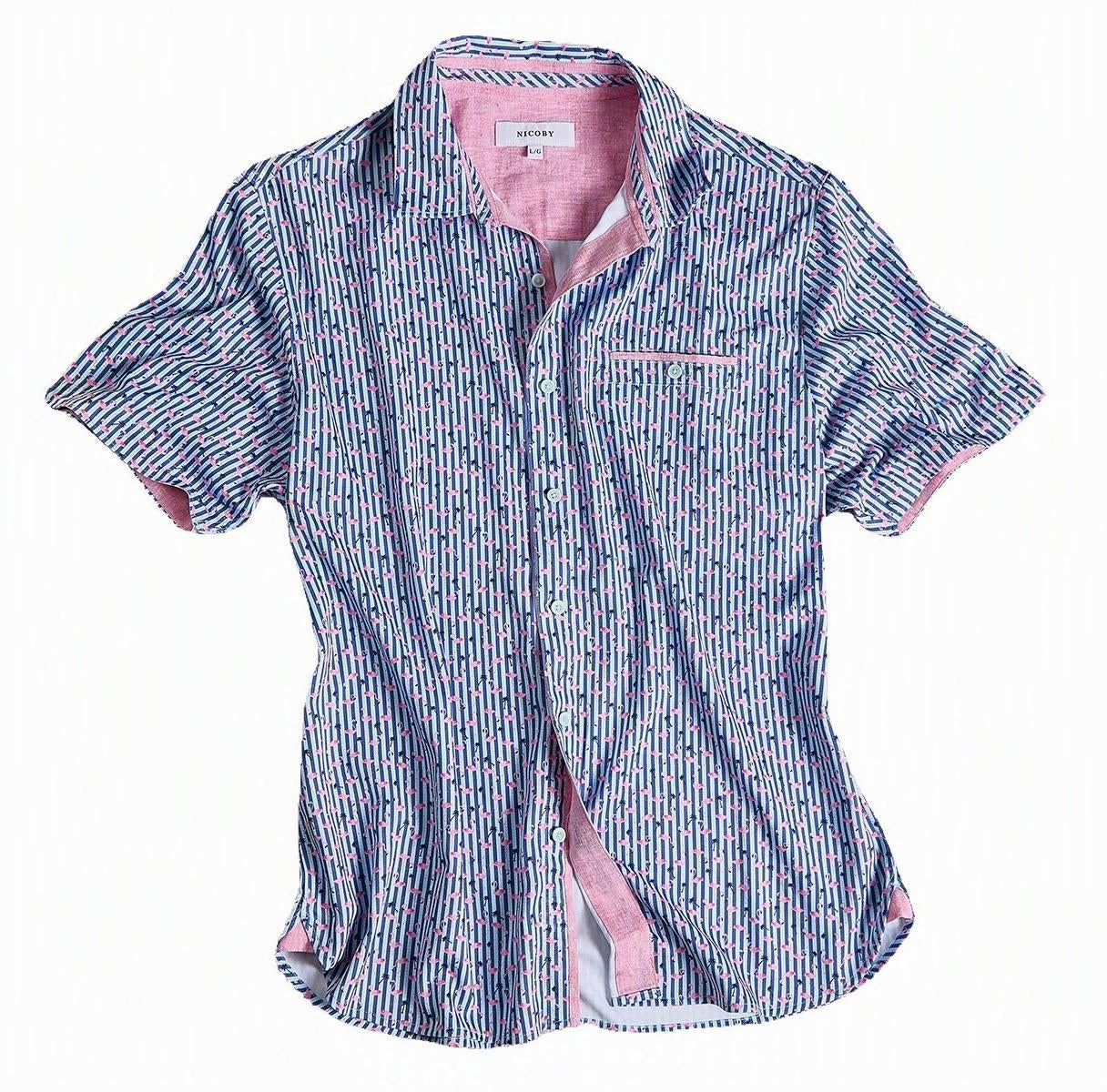 Nicoby Texture Stretch Printed Short Sleeve Shirt