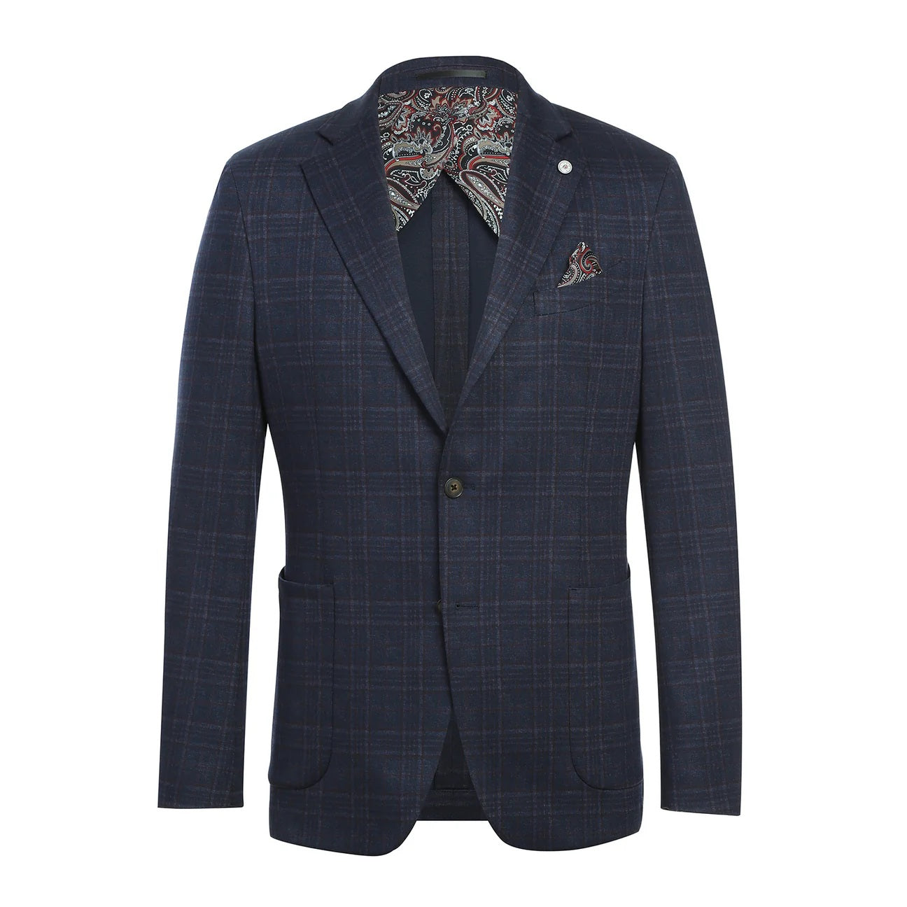 Pellagio Navy Windowpane Half Canvas Slim Fit Sport Coat
