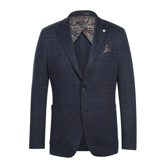 Pellagio Navy Windowpane Half Canvas Slim Fit Sport Coat