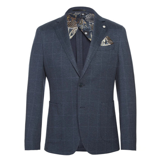 Pellagio Dark Blue Windowpane Half Canvas Slim Fit Sport Coat