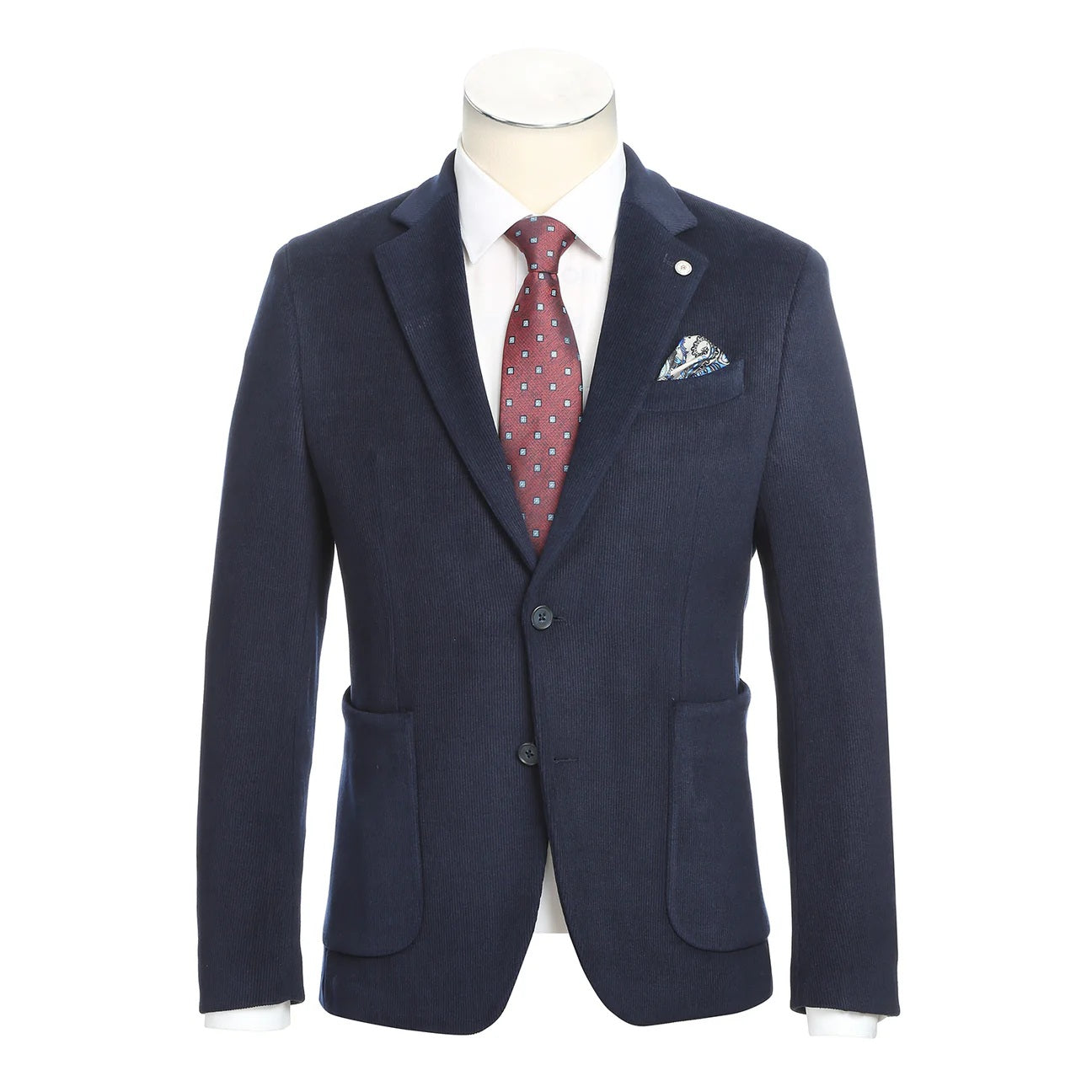 Pellagio Navy Corduroy Half Canvas Slim Fit Sport Coat