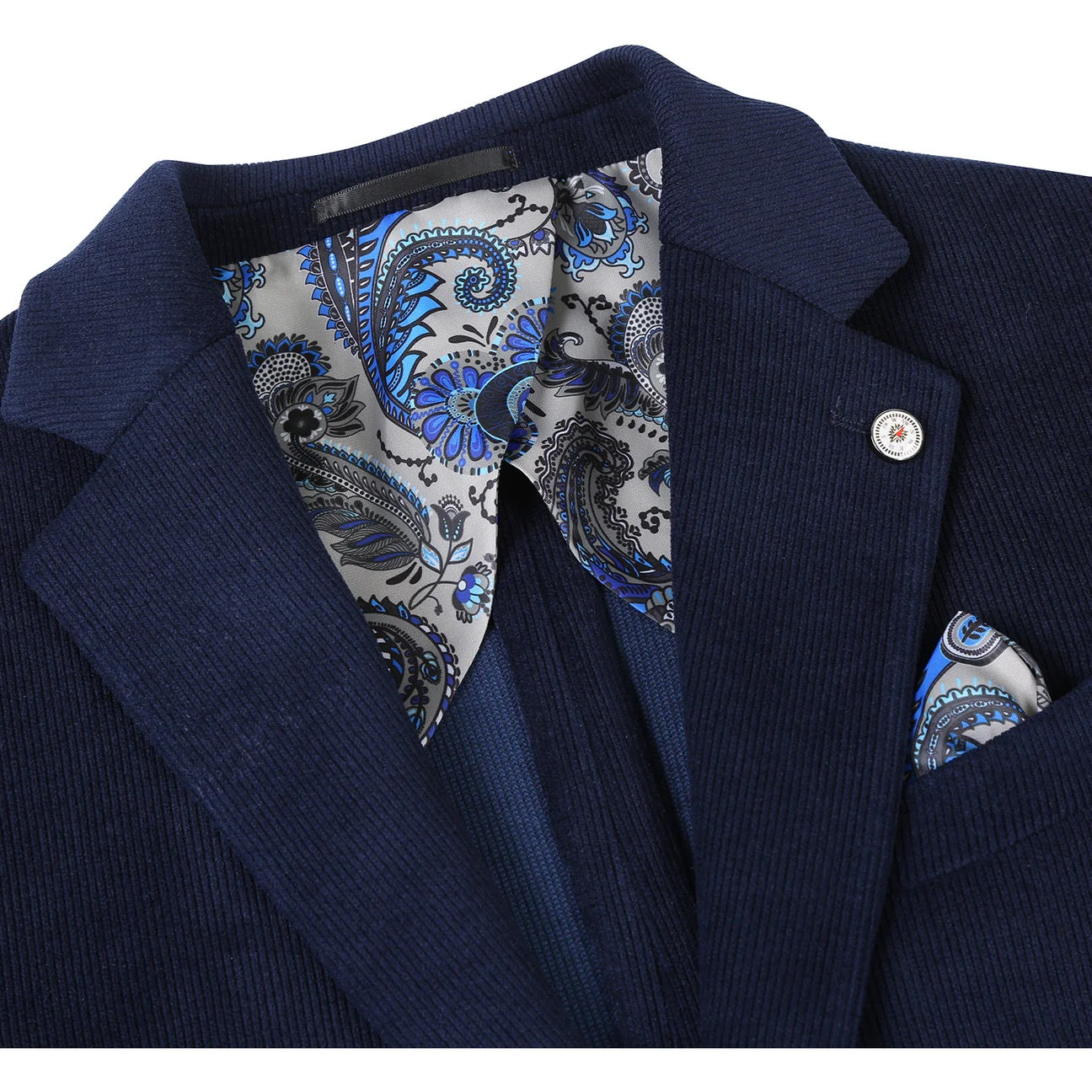 Pellagio Navy Corduroy Half Canvas Slim Fit Sport Coat
