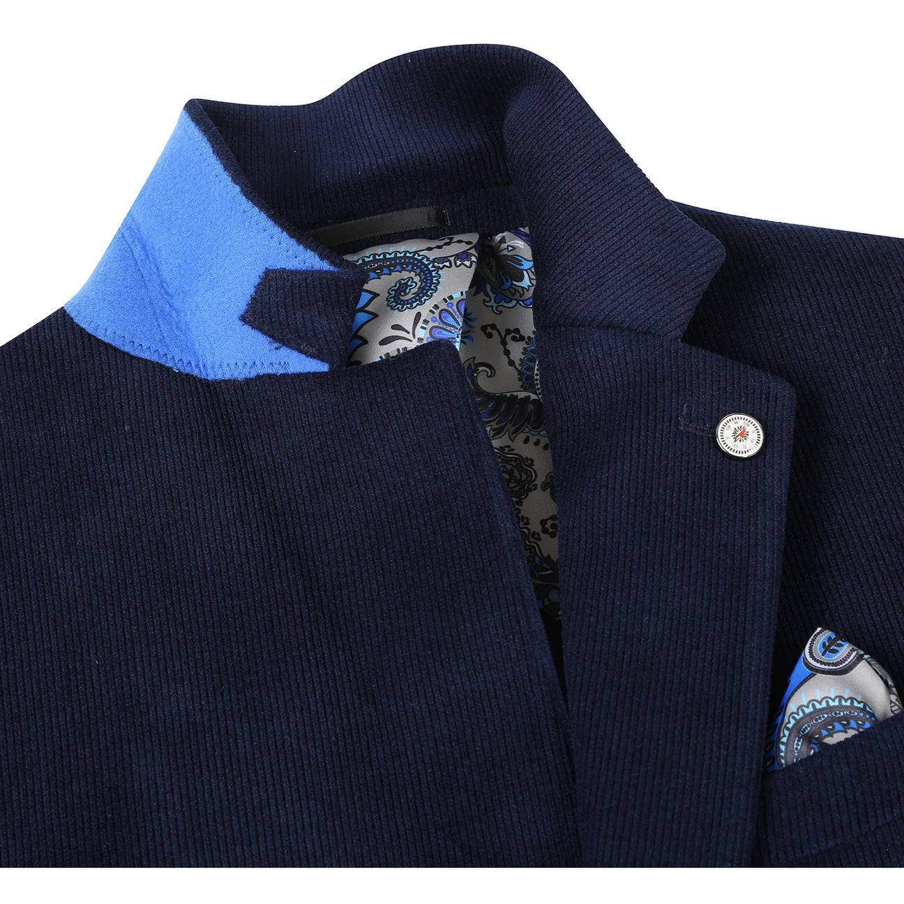 Pellagio Navy Corduroy Half Canvas Slim Fit Sport Coat