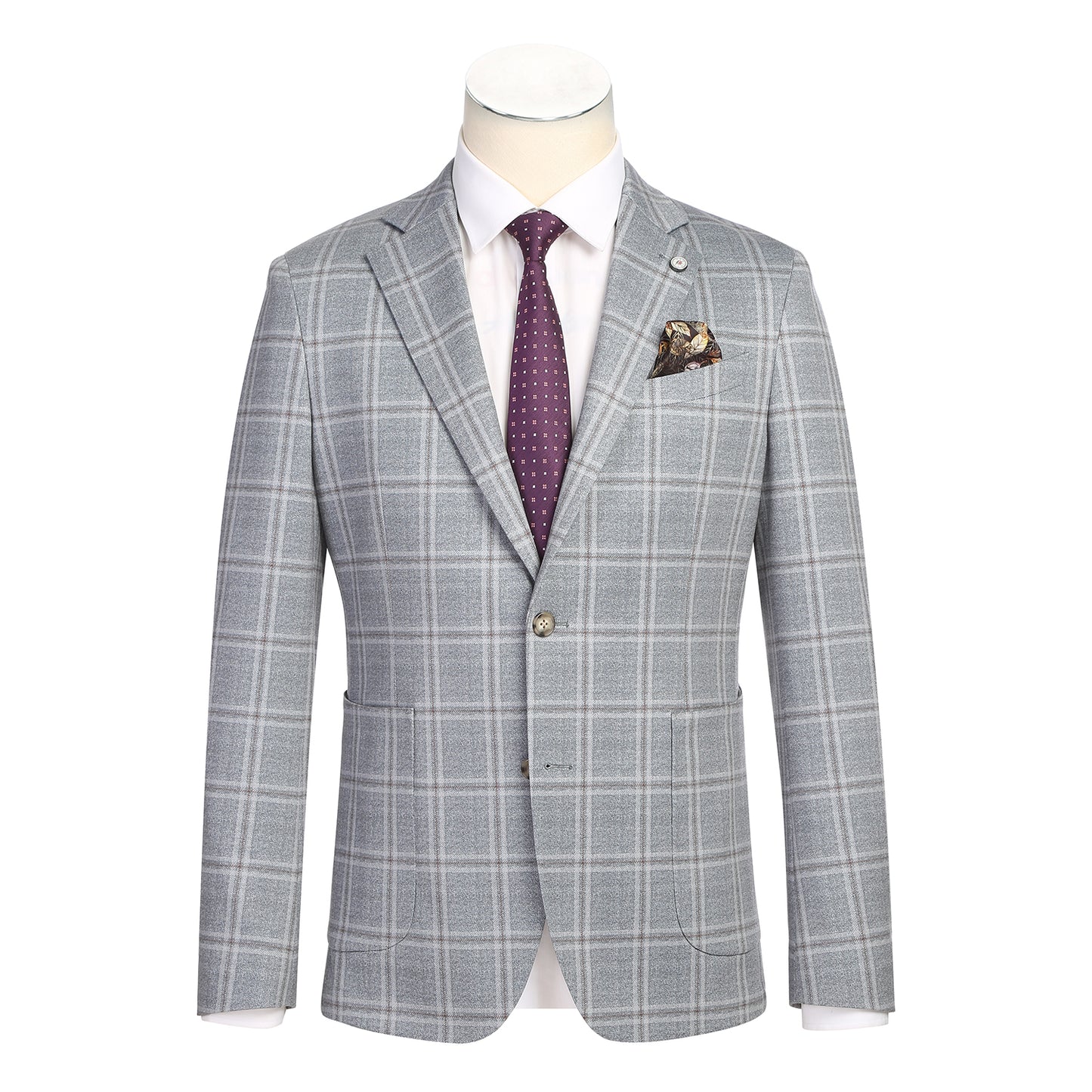Pellagio Light Grey Windowpane Half Canvas Slim Fit Sport Coat