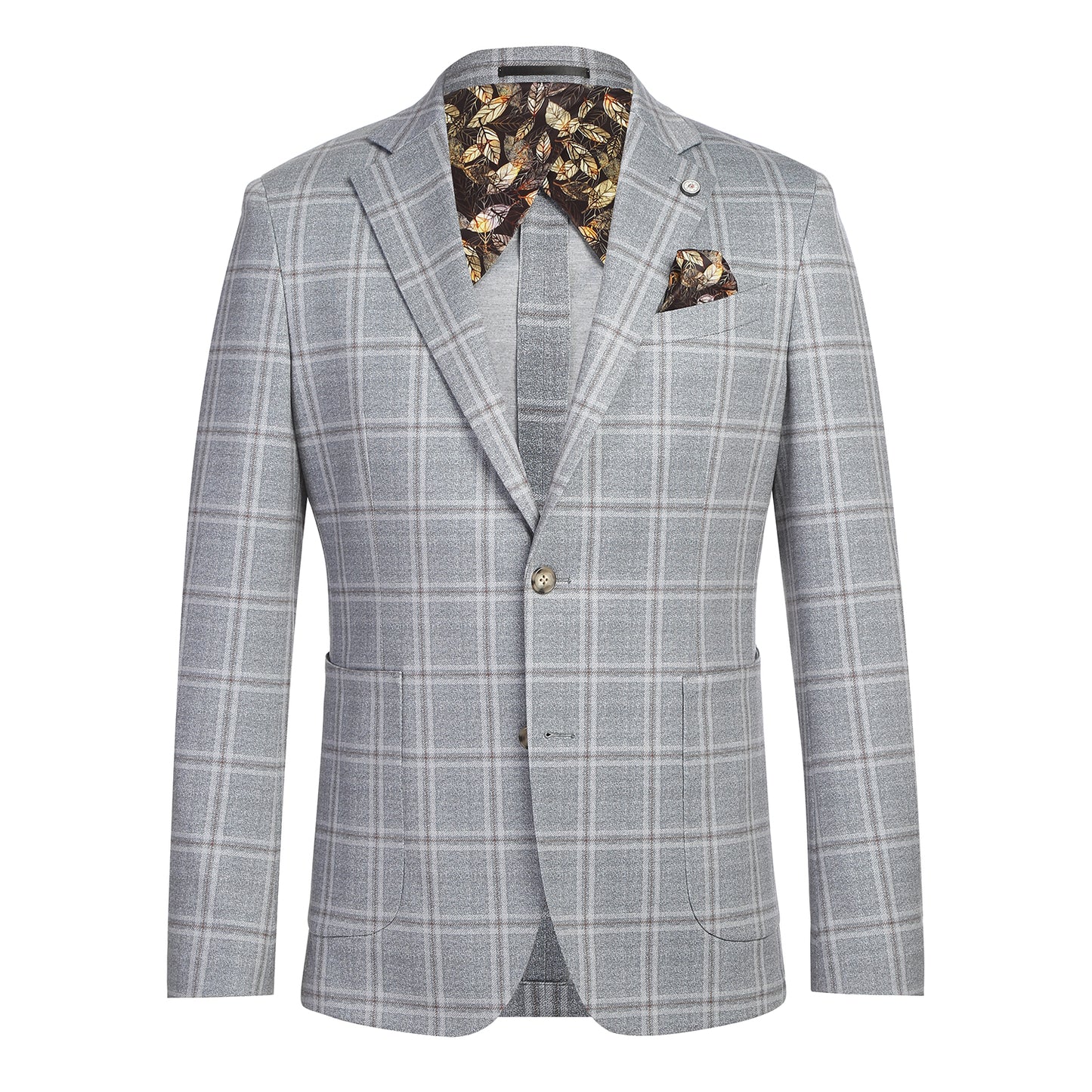 Pellagio Light Grey Windowpane Half Canvas Slim Fit Sport Coat