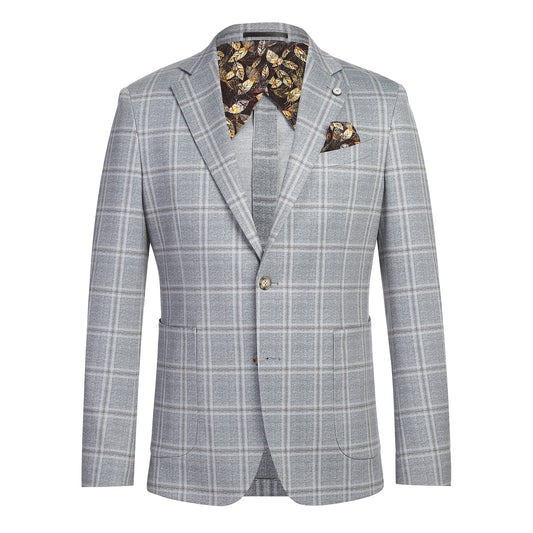 Pellagio Light Grey Windowpane Half Canvas Slim Fit Sport Coat