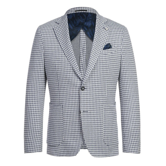 Pellagio Blue Houndstooth Half Canvas Slim Fit Sport Coat