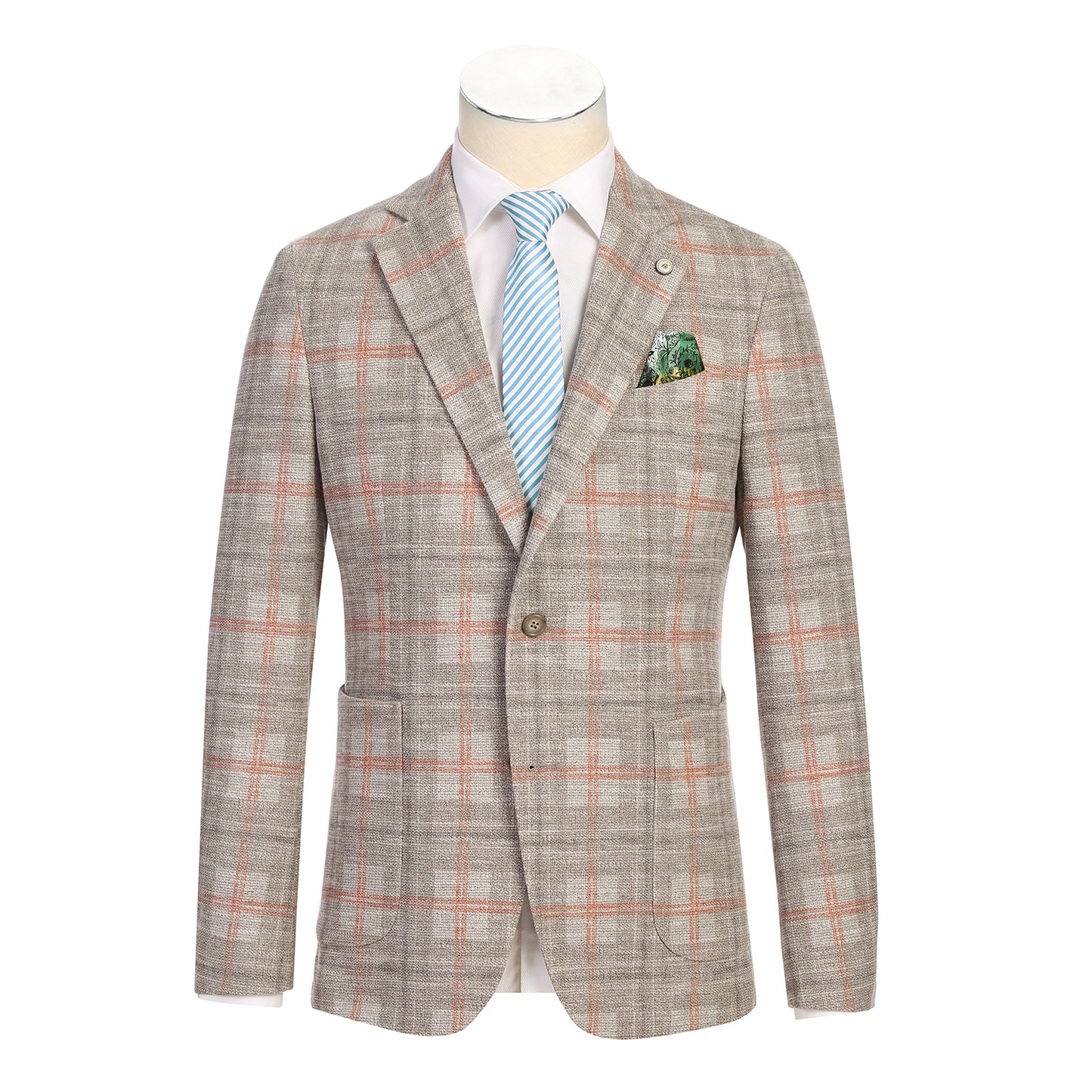 Pellagio Beige Plaid Half Canvas Slim Fit Sport Coat