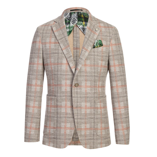 Pellagio Beige Plaid Half Canvas Slim Fit Sport Coat