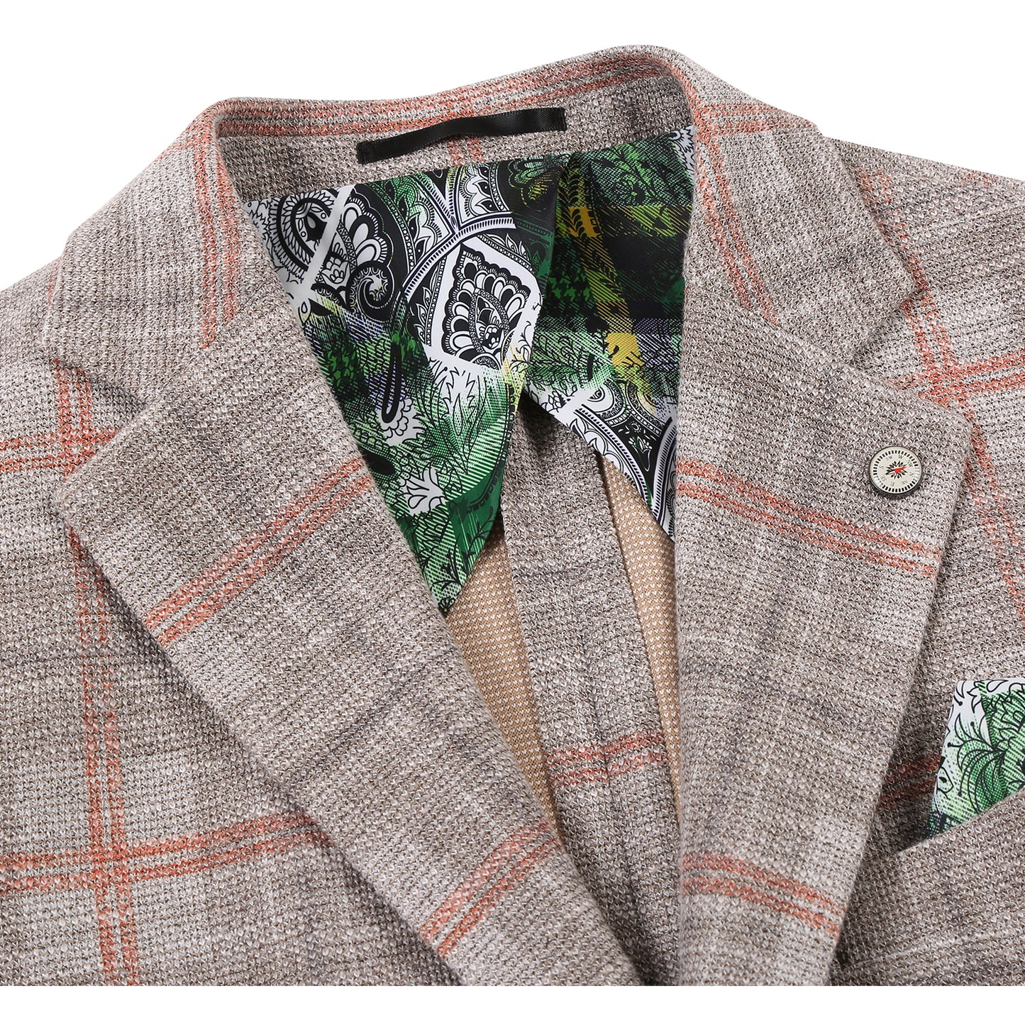 Pellagio Beige Plaid Half Canvas Slim Fit Sport Coat