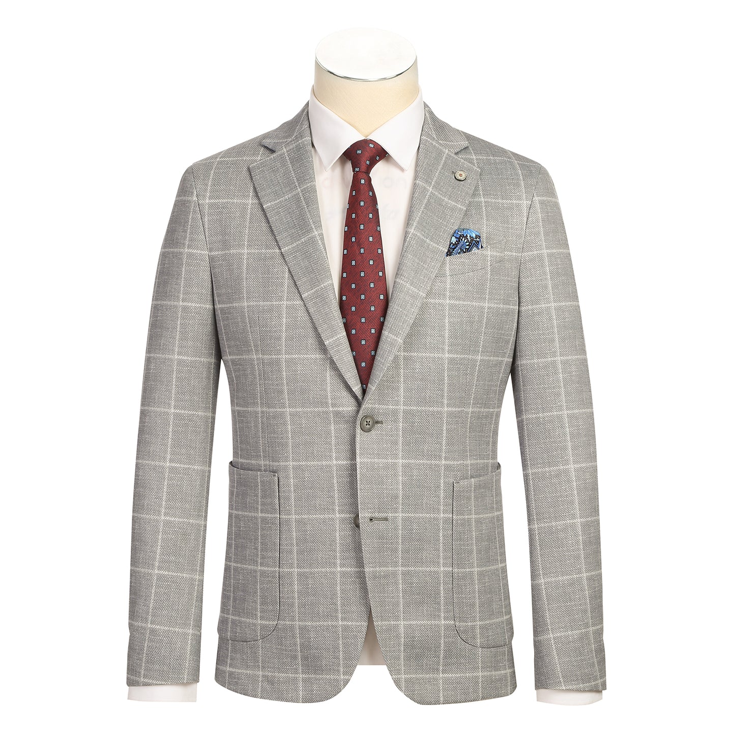Pellagio Grey Windowpane Half Canvas Slim Fit Sport Coat