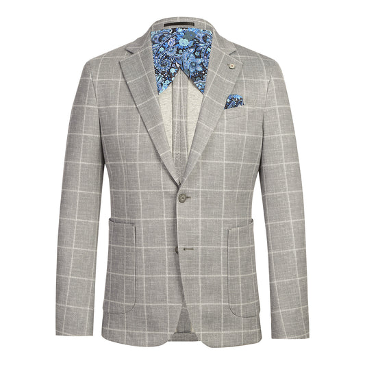 Pellagio Grey Windowpane Half Canvas Slim Fit Sport Coat