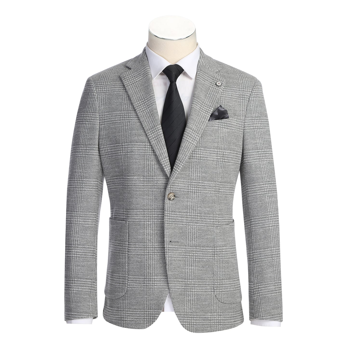 Pellagio Light Grey Plaid Half Canvas Slim Fit Sport Coat