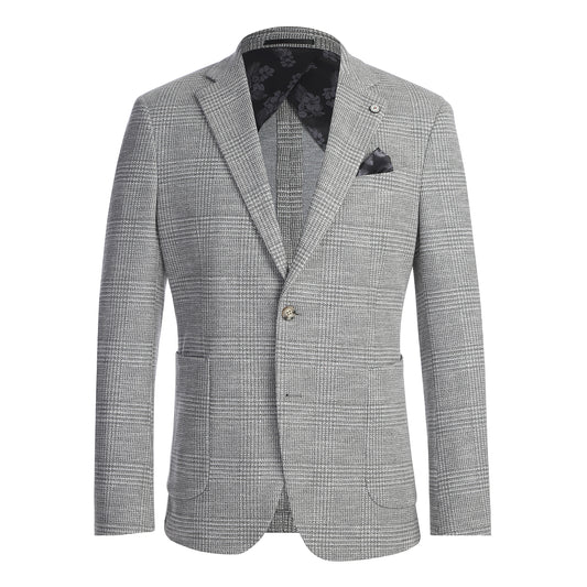 Pellagio Light Grey Plaid Half Canvas Slim Fit Sport Coat