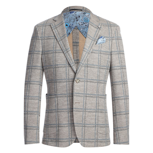 Pellagio Camel Windowpane Half Canvas Slim Fit Sport Coat