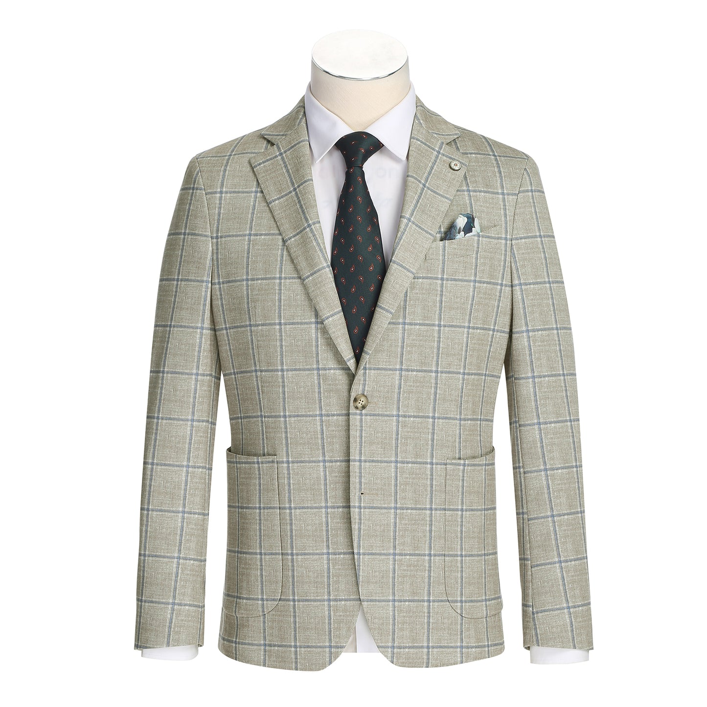 Pellagio Green Windowpane Half Canvas Slim Fit Sport Coat