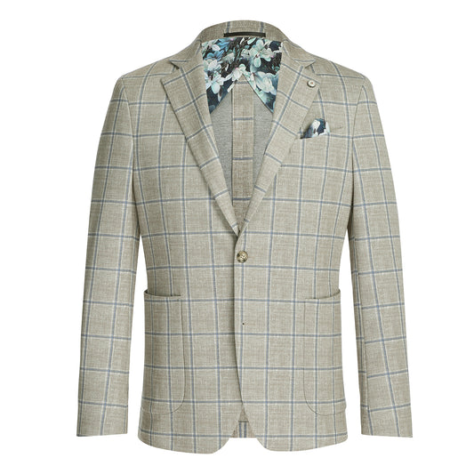 Pellagio Green Windowpane Half Canvas Slim Fit Sport Coat