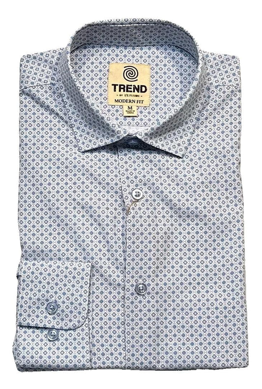 Trend by Fusion Long Sleeve 'Mini Medallion' Print Stretch Sport Shirt
