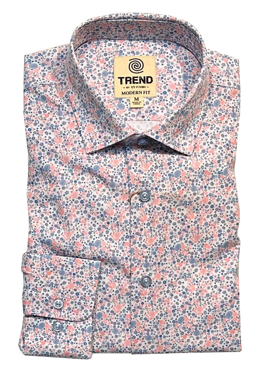 Trend by Fusion Long Sleeve 'Mini Floral' Print Stretch Sport Shirt