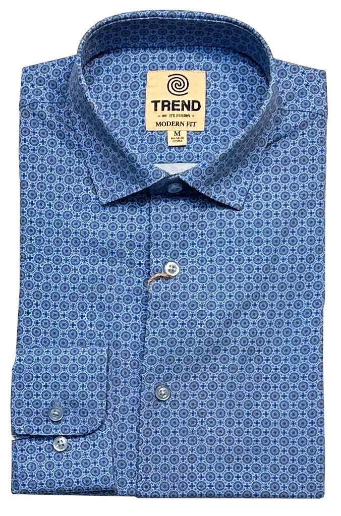 Trend by Fusion Long Sleeve 'Mini Medallion' Print Stretch Sport Shirt