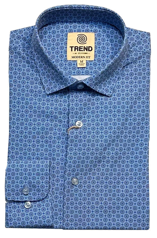 Trend by Fusion Long Sleeve 'Mini Medallion' Print Stretch Sport Shirt