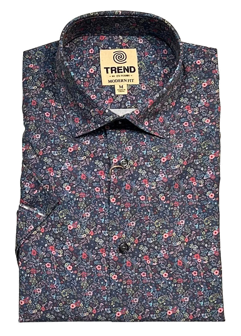 Trend by Fusion Short Sleeve Mini Floral Print Sport Shirt