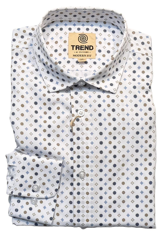 Trend by Fusion Long Sleeve 'All Over Foulard' Print Stretch Sport Shirt