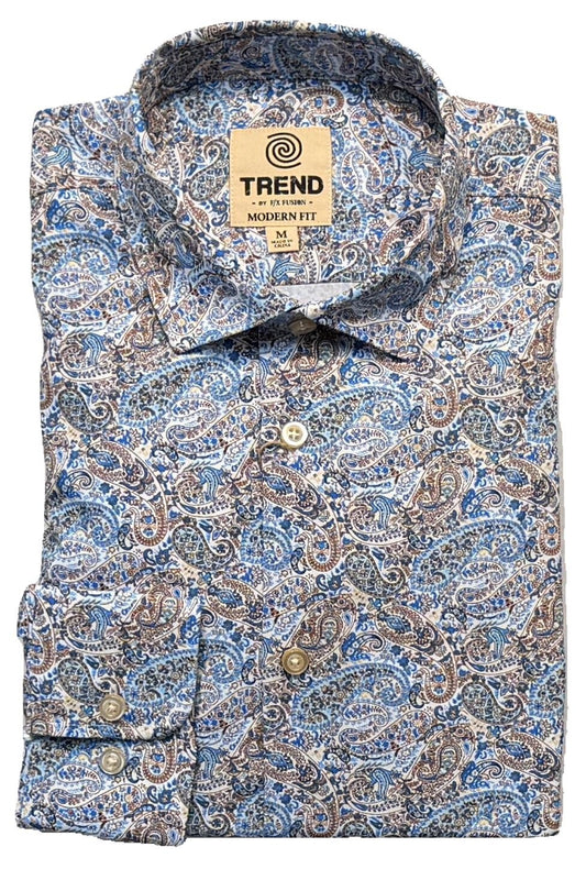 Trend by Fusion Long Sleeve 'Paisley' Print Stretch Sport Shirt