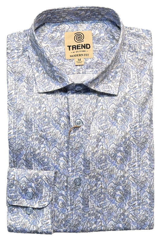 Trend by Fusion Long Sleeve 'Paisley' Print Poplin Sateen Sport Shirt