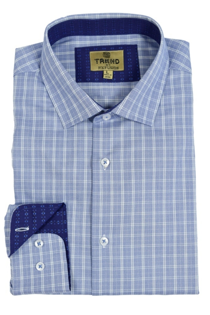 Trend by Fusion Long Sleeve Blue Textured Check Sport Shirt
