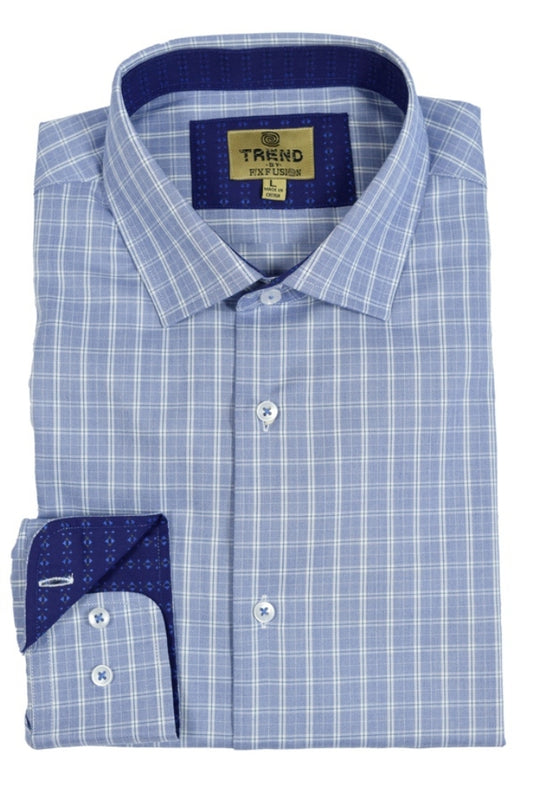 Trend by Fusion Long Sleeve Blue Textured Check Sport Shirt