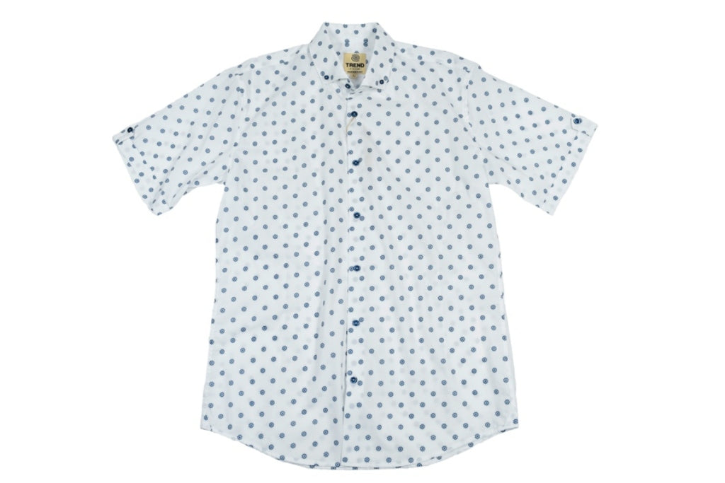 Trend by Fusion Short Sleeve Oxford Wheel Print Sport Shirt