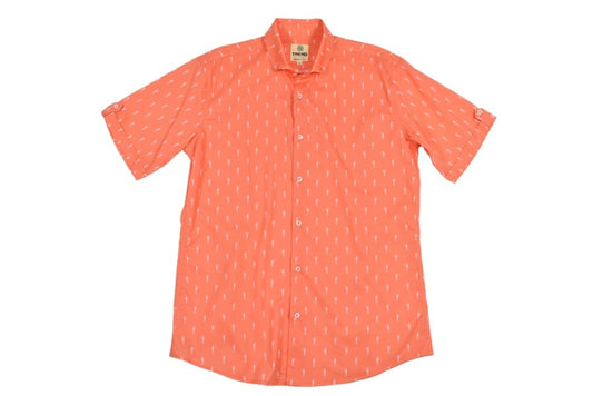 Trend by Fusion Short Sleeve Orange Oxford Seahorse Print Sport Shirt