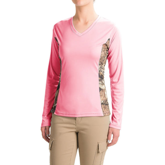 Bimini Bay Outfitters Women's Camo Insert V-Neck Shirt